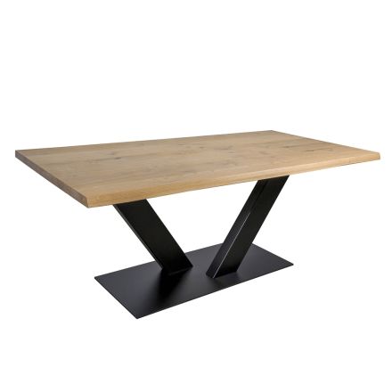 Tavolo da Pranzo in Rovere Placcato Masellato e Metallo Made in Italy - Riad Viadurini