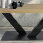 Tavolo da Pranzo in Rovere Placcato Masellato e Metallo Made in Italy - Riad Viadurini