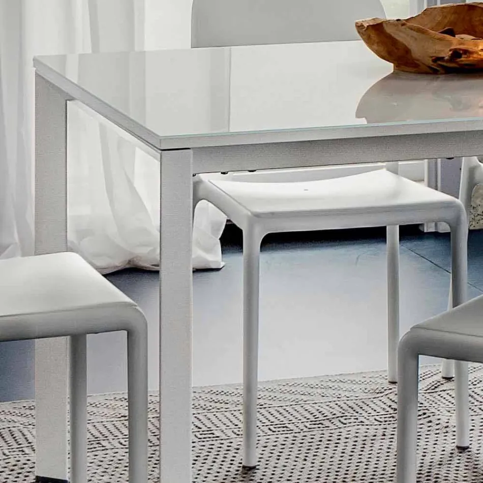 Tavolo da Pranzo in Vetro Bianco e Metallo Verniciato Made in Italy - Spilla Viadurini