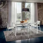 Tavolo da Pranzo in Vetro Bianco e Metallo Verniciato Made in Italy - Spilla Viadurini