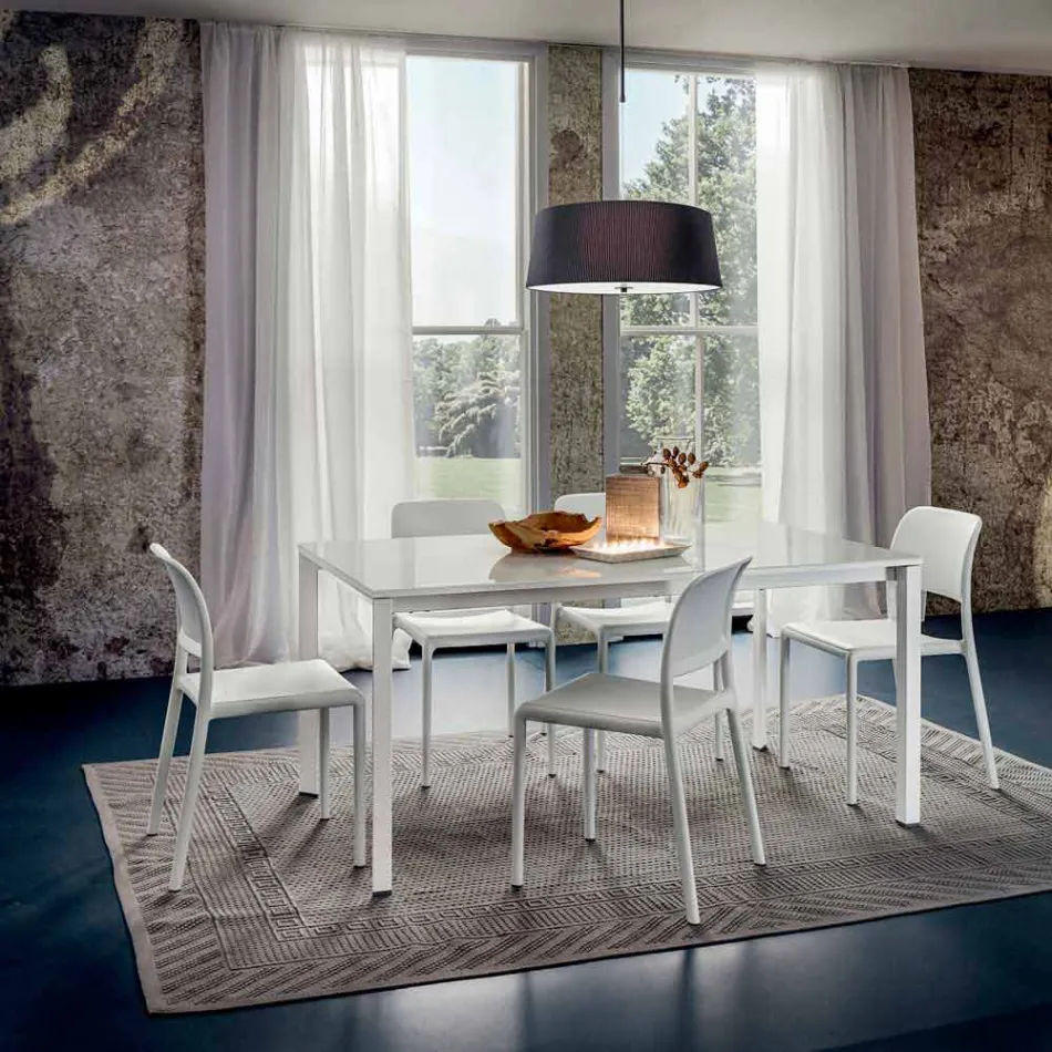 Tavolo da Pranzo in Vetro Bianco e Metallo Verniciato Made in Italy - Spilla Viadurini