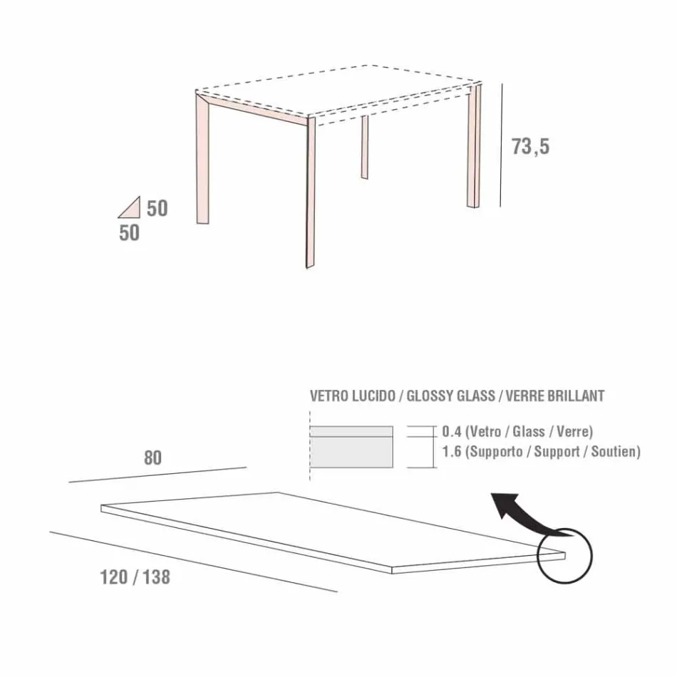 Tavolo da Pranzo in Vetro Bianco e Metallo Verniciato Made in Italy - Spilla Viadurini
