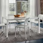 Tavolo da Pranzo in Vetro Bianco e Metallo Verniciato Made in Italy - Spilla Viadurini