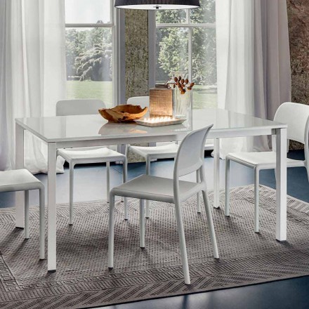 Tavolo da Pranzo in Vetro Bianco e Metallo Verniciato Made in Italy - Spilla Viadurini