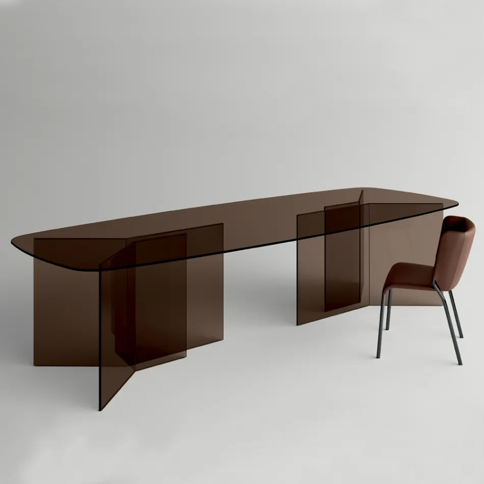 Tavolo da Pranzo in Vetro con Piano Rettangolare Made in Italy - Charles Viadurini