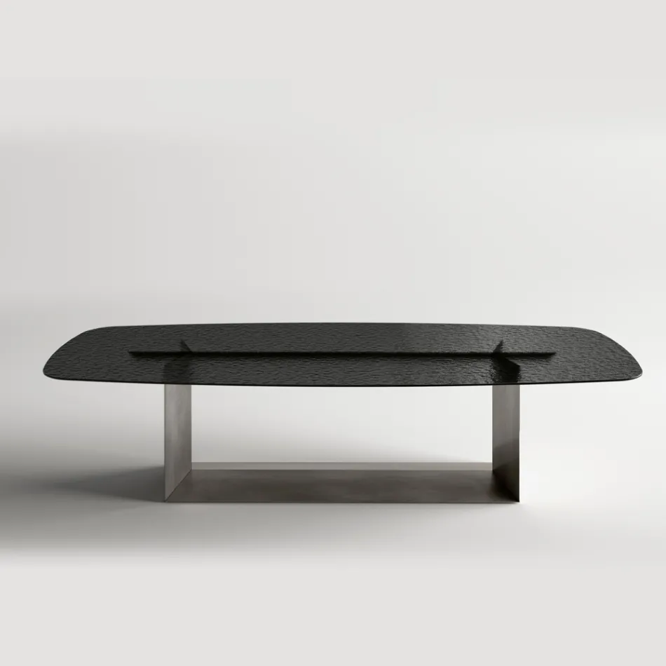 Tavolo da Pranzo in Vetro Fuso Bronzo o Fumè di Design Made in Italy - Moro Viadurini