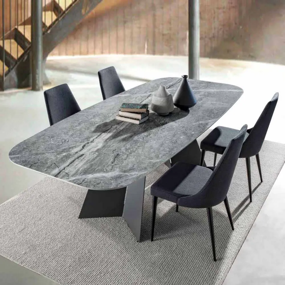 Tavolo da Pranzo Moderno con Piano in Gres Porcellanato - Meduno Viadurini