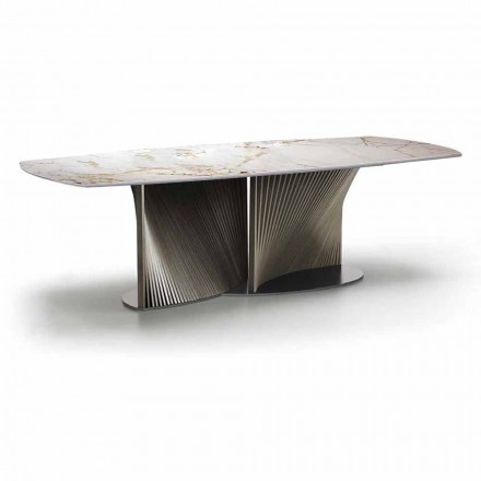 Tavolo da Pranzo Moderno in Gres e Legno di Frassino Made in Italy - Croma Viadurini