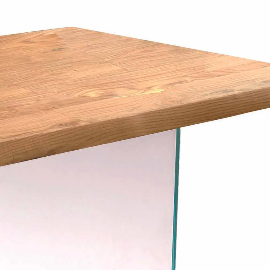 Tavolo da pranzo moderno in impiallacciato rovere, gambe in vetro Nico Viadurini