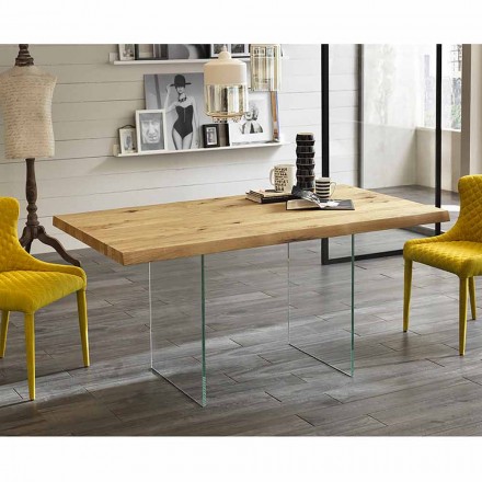 Tavolo da pranzo moderno in impiallacciato rovere, gambe in vetro Nico Viadurini