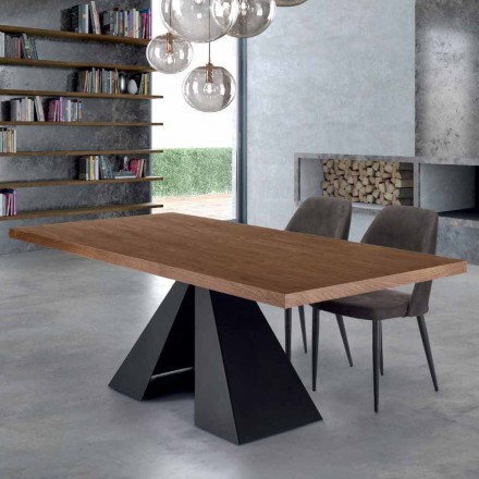 Tavolo da Pranzo Moderno in Legno Impiallacciato e Acciaio Made Italy – Dalmata Viadurini