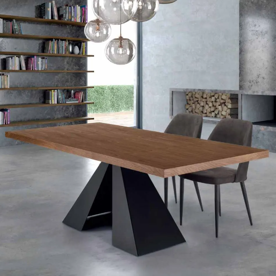 Tavolo da Pranzo Moderno in Legno Impiallacciato e Acciaio Made Italy – Dalmata Viadurini