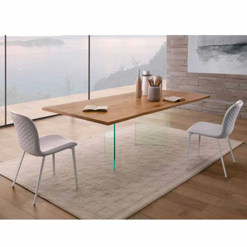 Tavolo da Pranzo Moderno in Rovere Nodato e Vetro Made in Italy - Sibillo Viadurini