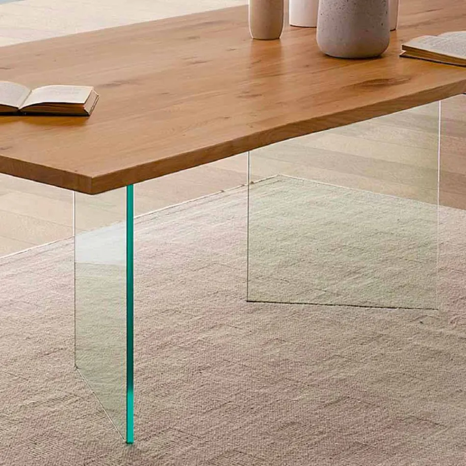 Tavolo da Pranzo Moderno in Rovere Nodato e Vetro Made in Italy - Sibillo Viadurini