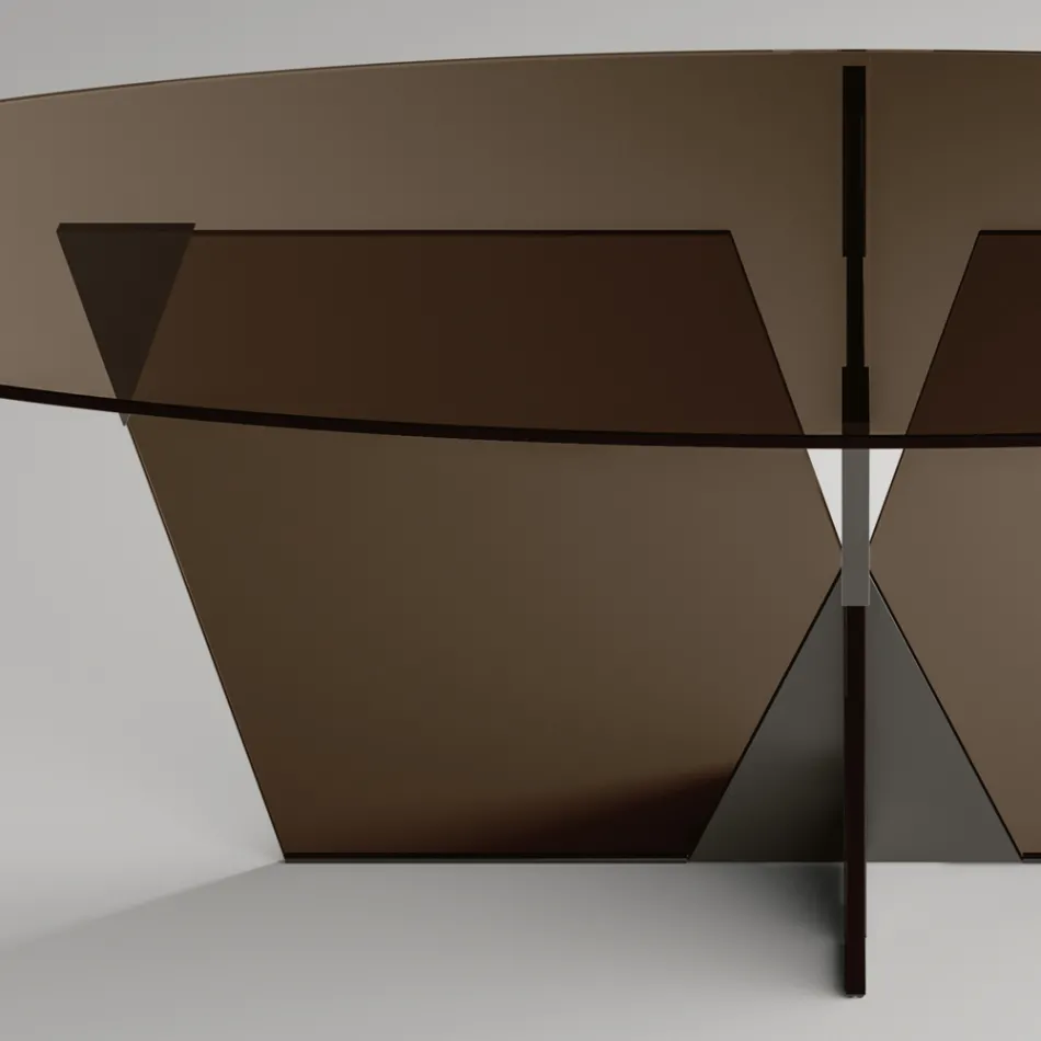 Tavolo da Pranzo Ovale con Piano e Base in Vetro Made in Italy - Tiseo Viadurini