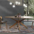 Tavolo da Pranzo Ovale in Mdf con Struttura in Legno Massello - Fulmine Viadurini