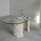Tavolo da pranzo ovale in pietra e cristallo di design moderno Aden Viadurini