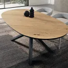 Tavolo da Pranzo Ovale in Rovere Impiallacciato e Base in Metallo Nera - Domo Viadurini