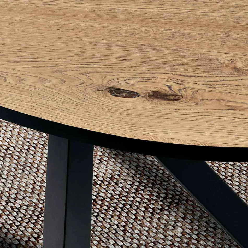 Tavolo da Pranzo Ovale in Rovere Impiallacciato e Base in Metallo Nera - Domo Viadurini
