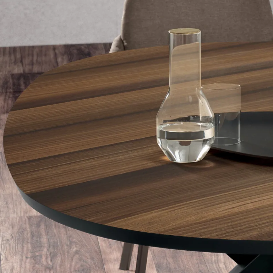 Tavolo da Pranzo Ovale in Rovere Impiallacciato e Base in Metallo Nera - Domo Viadurini