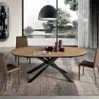 Tavolo da Pranzo Ovale in Rovere Impiallacciato e Base in Metallo Nera - Domo Viadurini
