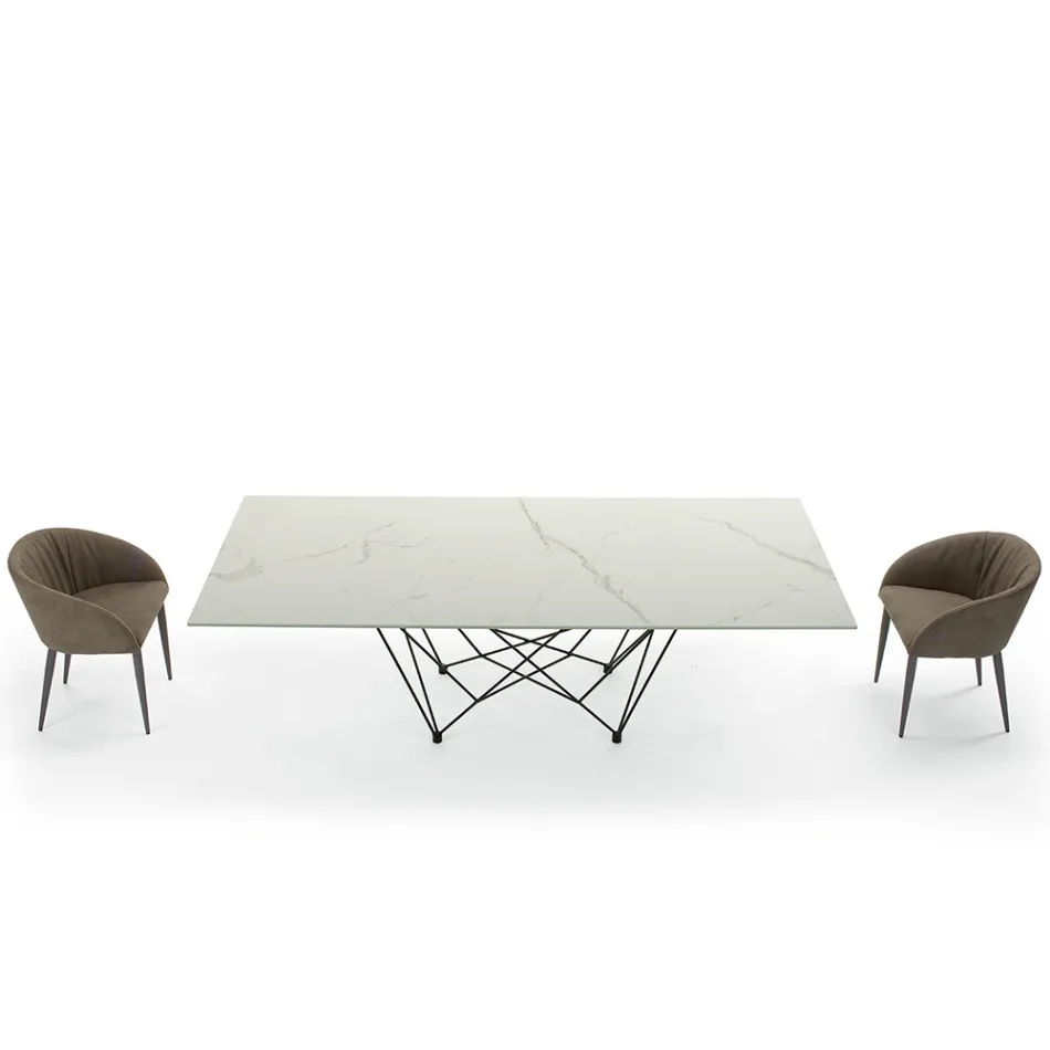 Tavolo da Pranzo Piano in Laminam e Base in Acciaio Made in Italy – Ezzellino Viadurini