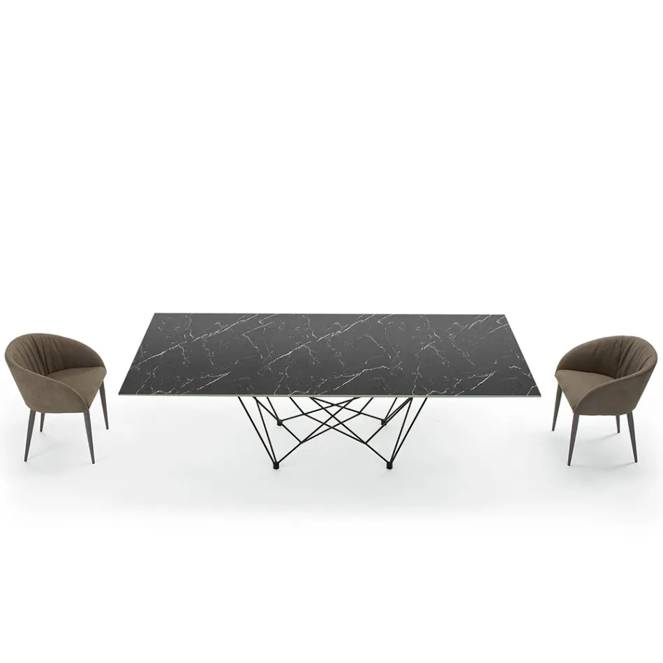 Tavolo da Pranzo Piano in Laminam e Base in Acciaio Made in Italy – Ezzellino Viadurini