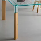 Tavolo da Pranzo Piano in Vetro e Base Legno Massello Made in Italy - Presino  Viadurini