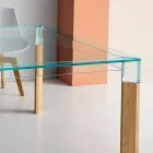 Tavolo da Pranzo Piano in Vetro e Base Legno Massello Made in Italy - Presino  Viadurini