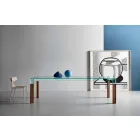 Tavolo da Pranzo Piano in Vetro e Base Legno Massello Made in Italy - Presino  Viadurini