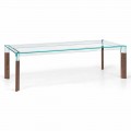 Tavolo da Pranzo Piano in Vetro e Base Legno Massello Made in Italy - Presino 