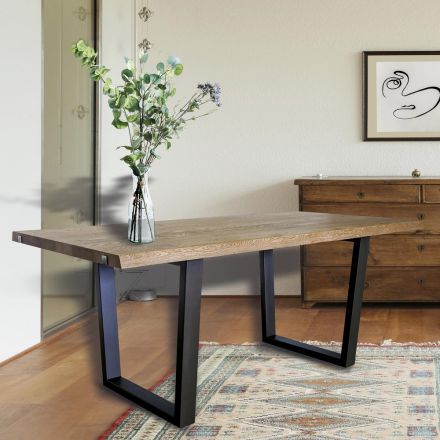 Tavolo da Pranzo Placcato in Rovere Nodato Masellato Made in Italy - Pilar Viadurini