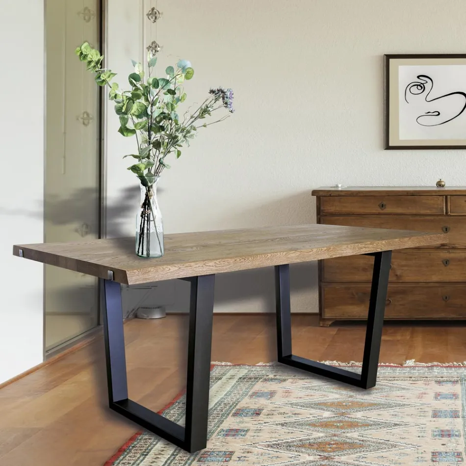 Tavolo da Pranzo Placcato in Rovere Nodato Masellato Made in Italy - Pilar Viadurini
