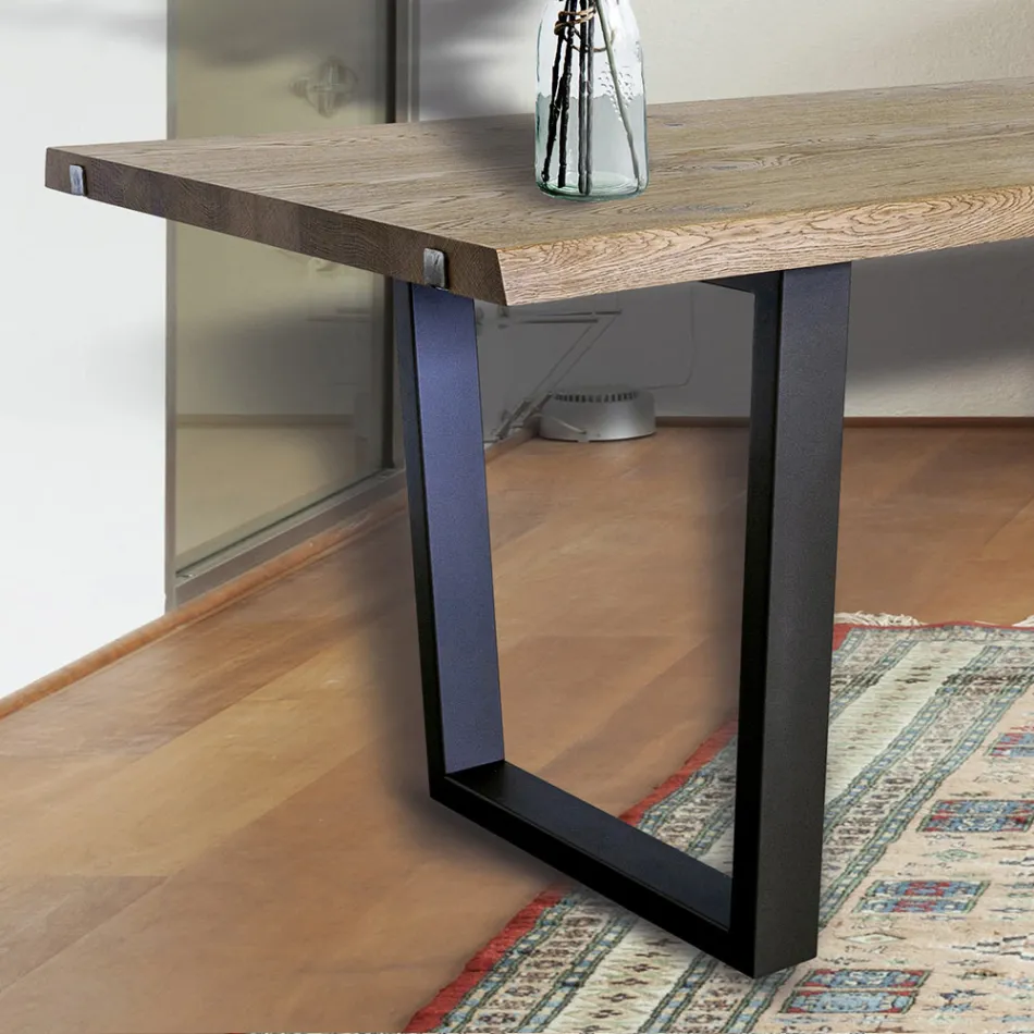 Tavolo da Pranzo Placcato in Rovere Nodato Masellato Made in Italy - Pilar Viadurini