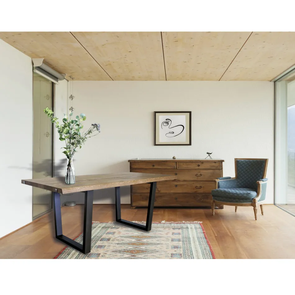Tavolo da Pranzo Placcato in Rovere Nodato Masellato Made in Italy - Pilar Viadurini