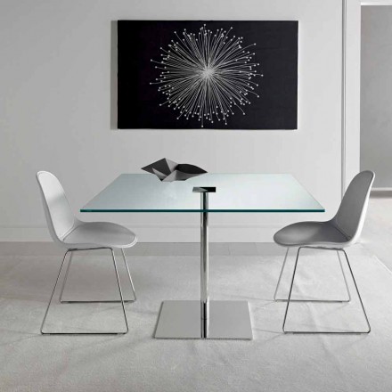 Tavolo da Pranzo Quadrato in Vetro Extrachiaro e Metallo Made in Italy – Dolce Viadurini