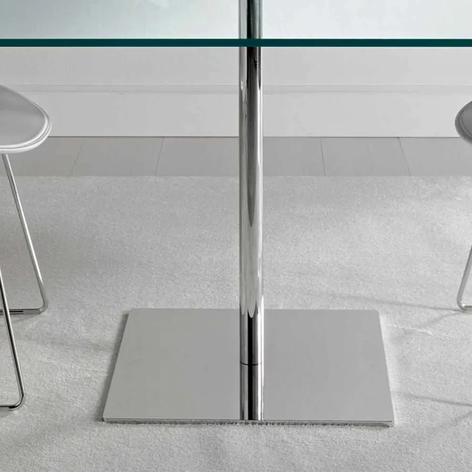Tavolo da Pranzo Quadrato in Vetro Extrachiaro e Metallo Made in Italy – Dolce Viadurini