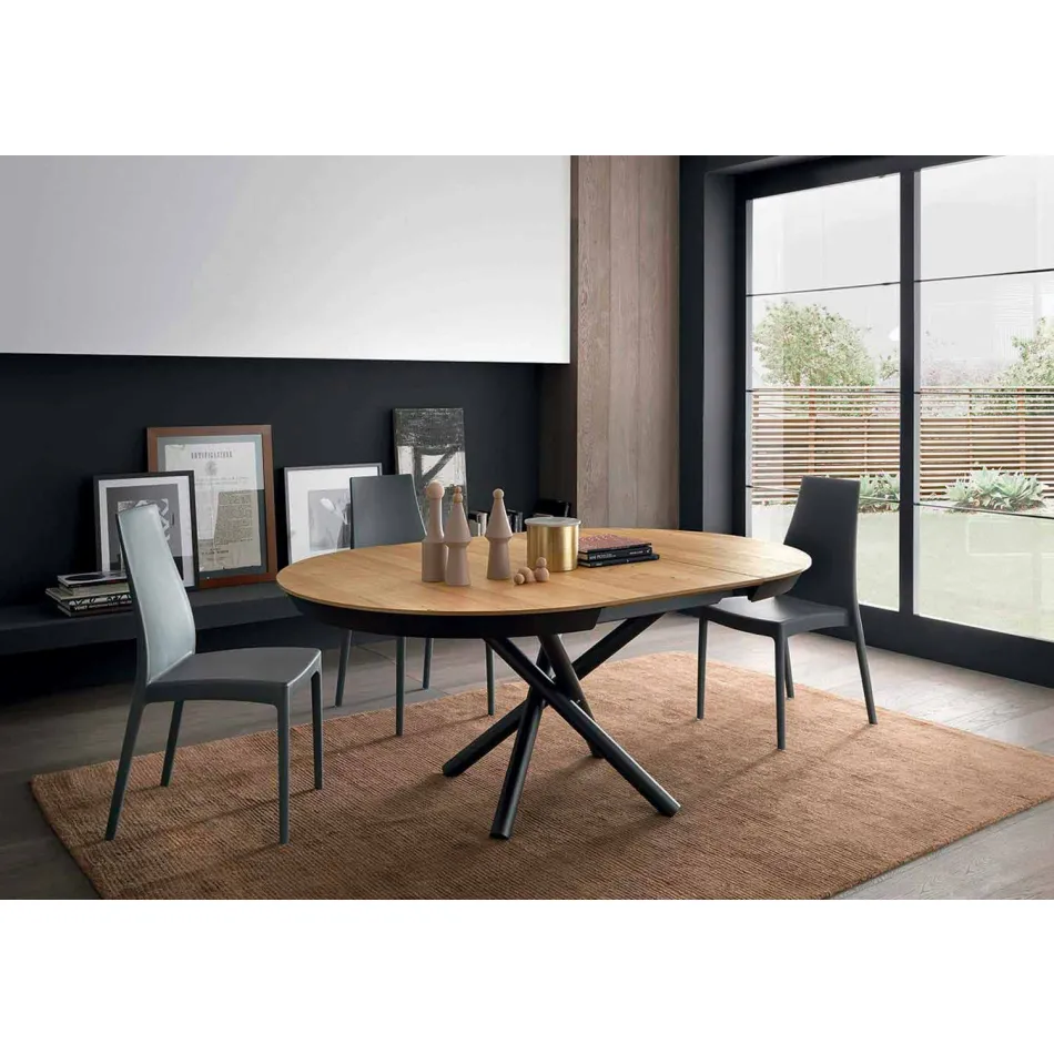 Tavolo da Pranzo Rotondo Allungabile con Piano in Legno Made in Italy - Crodino Viadurini