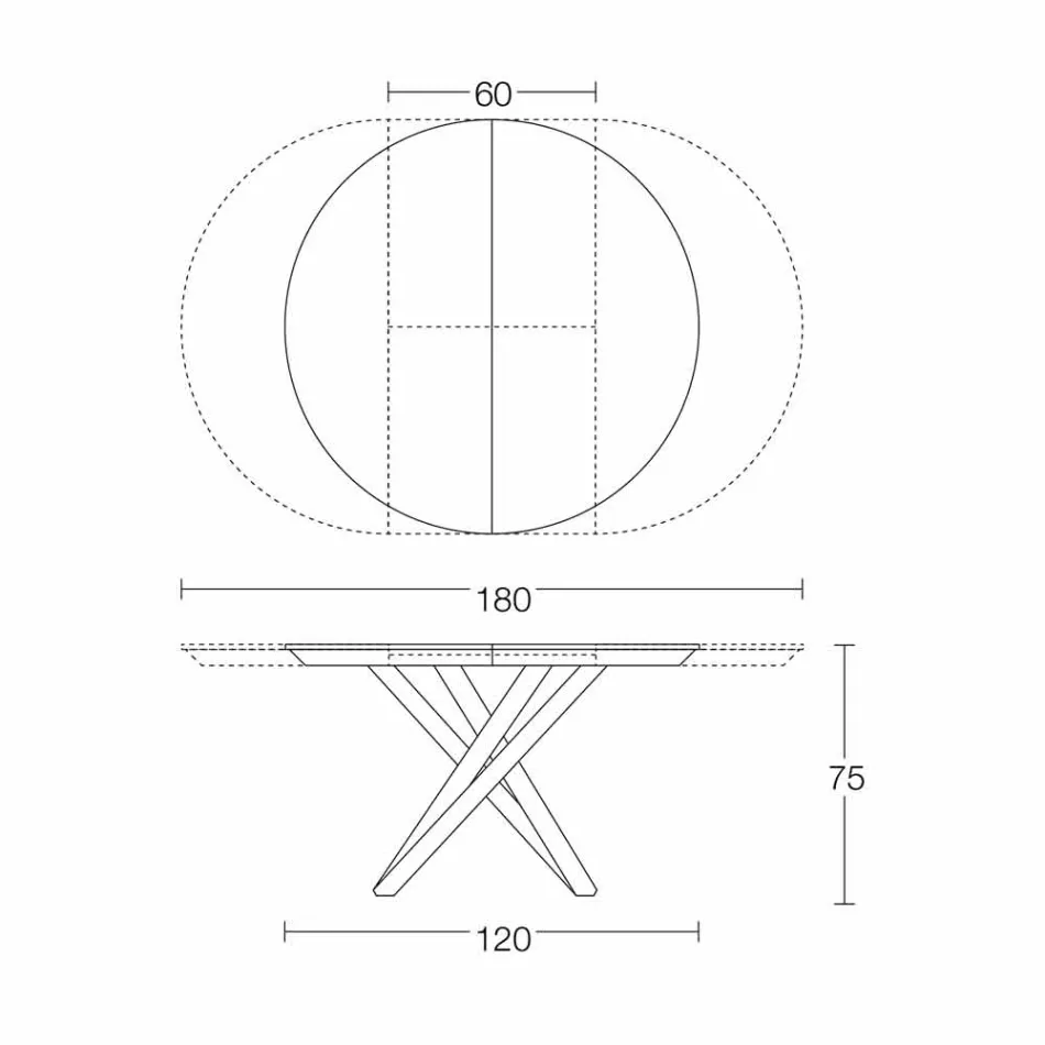 Tavolo da Pranzo Rotondo Allungabile con Piano in Legno Made in Italy - Crodino Viadurini