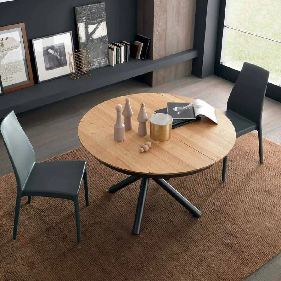 Tavolo da Pranzo Rotondo Allungabile con Piano in Legno Made in Italy - Crodino Viadurini