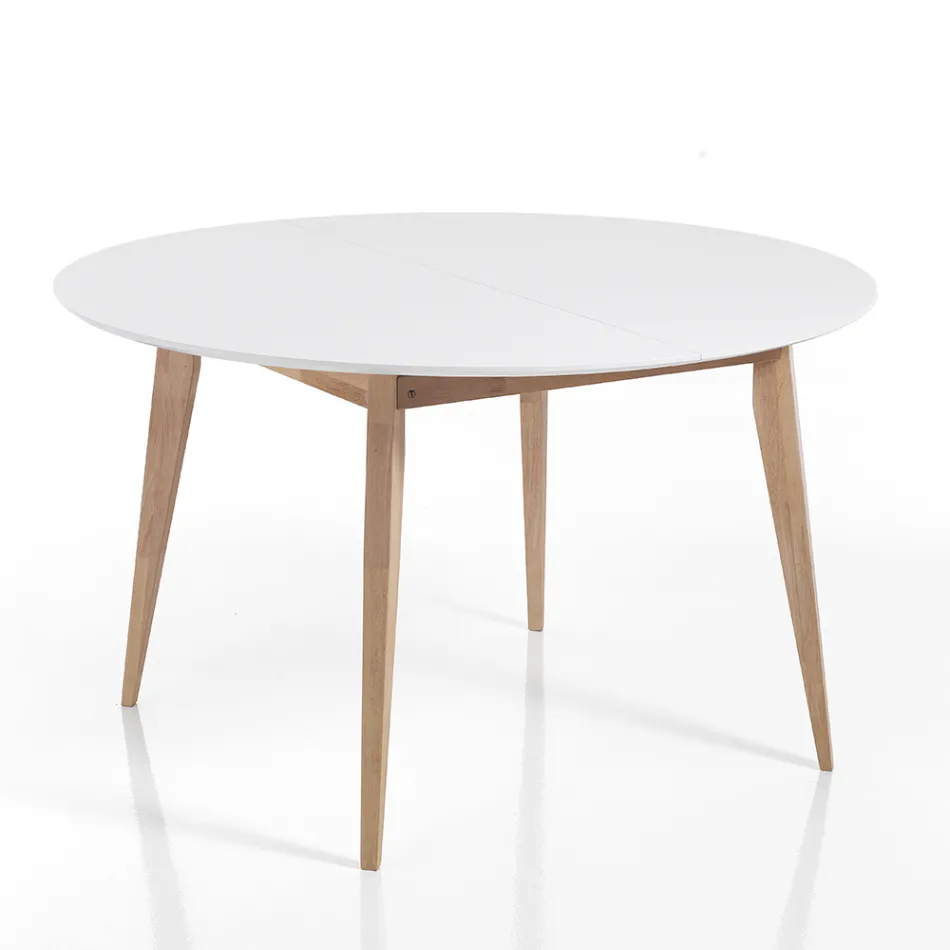 Tavolo da Pranzo Rotondo Allungabile Fino a 160 cm in Mdf e Legno - Ciacco Viadurini