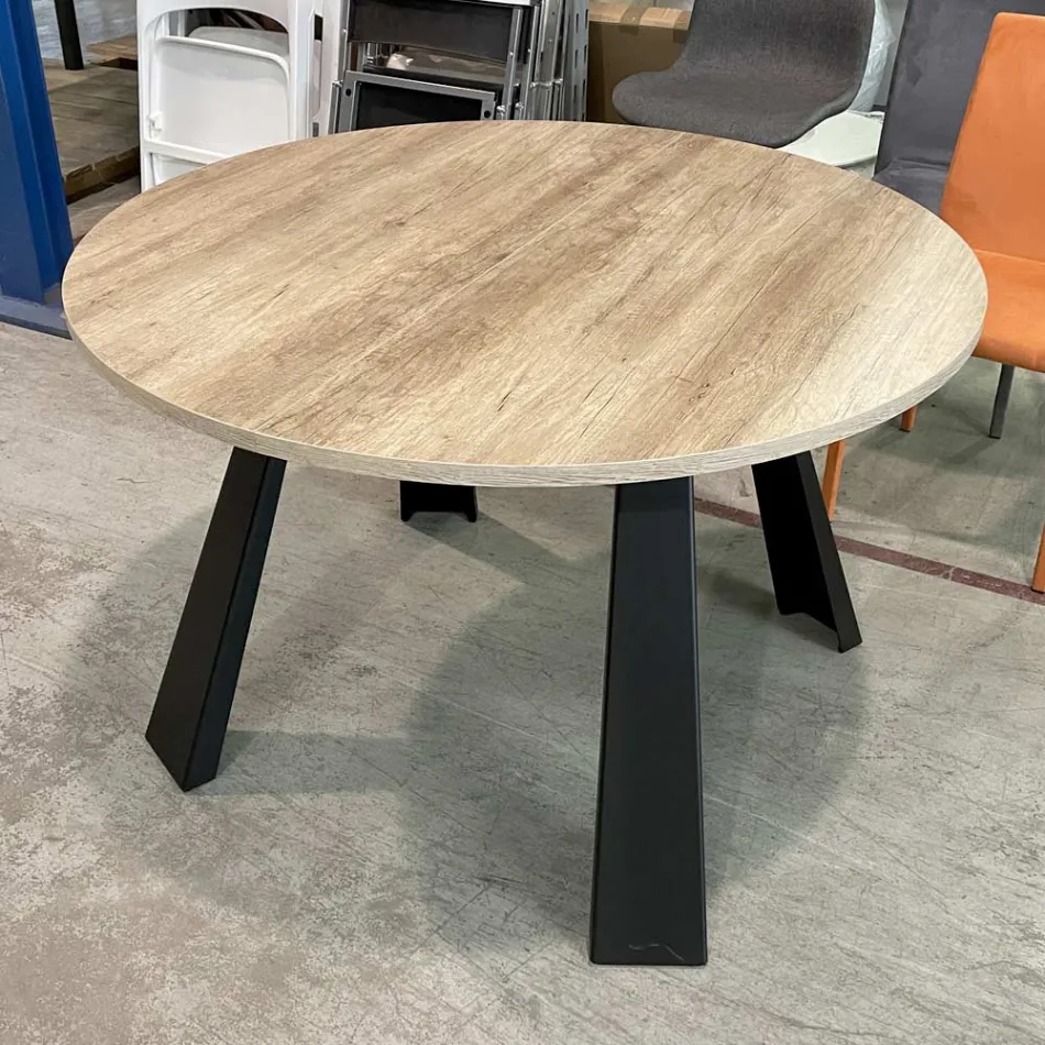 Tavolo da Pranzo Rotondo Allungabile Fino a 370 cm in Legno e Metallo - Caimano Viadurini