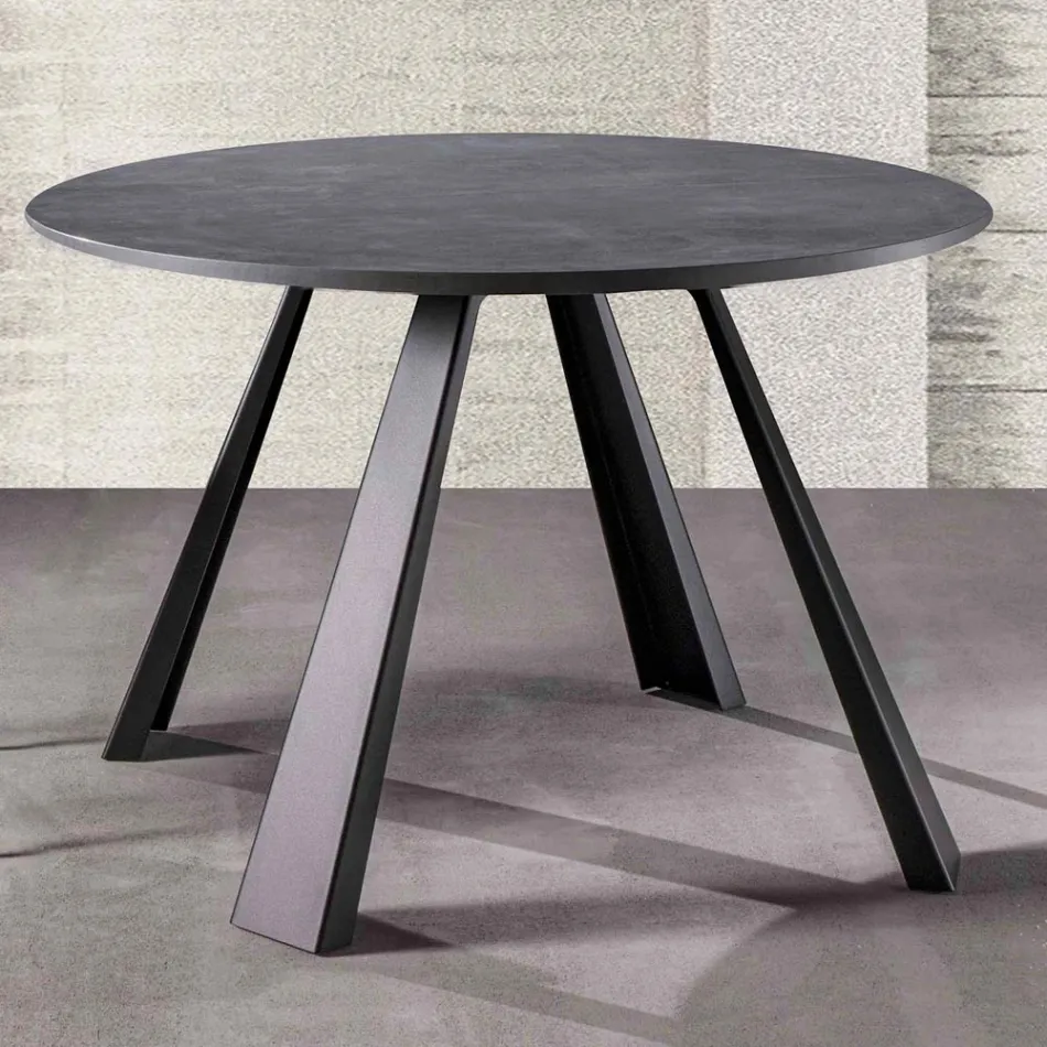 Tavolo da Pranzo Rotondo Allungabile Fino a 370 cm in Legno e Metallo - Caimano Viadurini