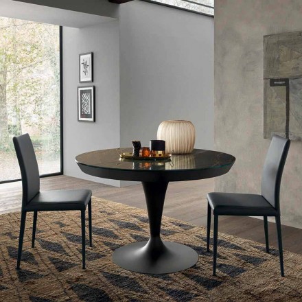 Tavolo da Pranzo Rotondo Allungabile in Ceramica Laminam Made in Italy - Lupetto Viadurini
