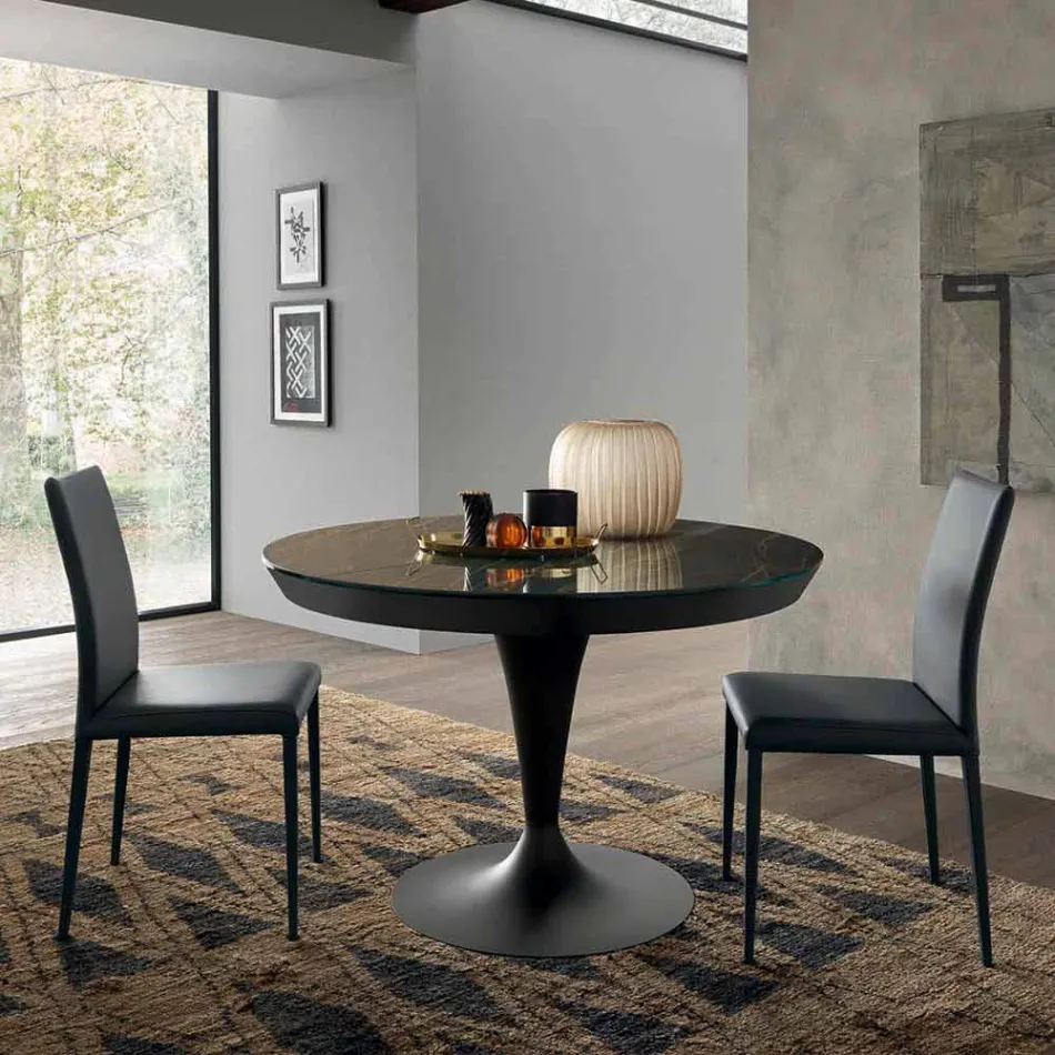 Tavolo da Pranzo Rotondo Allungabile in Ceramica Laminam Made in Italy - Lupetto Viadurini