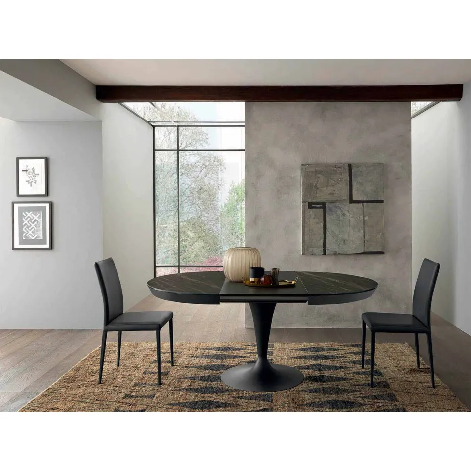 Tavolo da Pranzo Rotondo Allungabile in Ceramica Laminam Made in Italy - Lupetto Viadurini