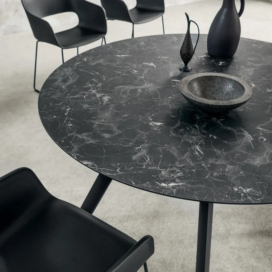 Tavolo da Pranzo Rotondo con Piano in Hpl Stratificato Made in Italy - Lingotto Viadurini