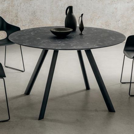 Tavolo da Pranzo Rotondo con Piano in Hpl Stratificato Made in Italy - Lingotto Viadurini