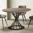 Tavolo da Pranzo Rotondo con Piano in Legno Laminato e Base in Acciaio - Mileto Viadurini