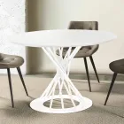 Tavolo da Pranzo Rotondo con Piano in Legno Laminato e Base in Acciaio - Mileto Viadurini
